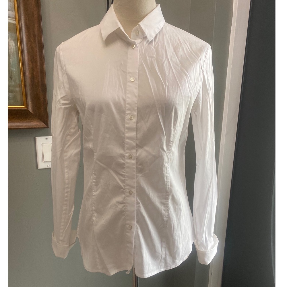 Hugo Boss Womens White Long Sleeve Button Down Blouse Tailored Fit Shirt Poland
